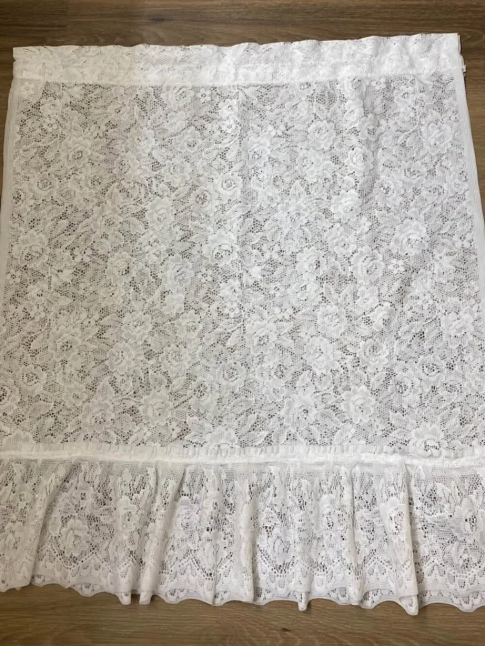 Set of 2 White Lace Rose Curtain Panels | Ruffled Trim | 30” x 34” | Elegant